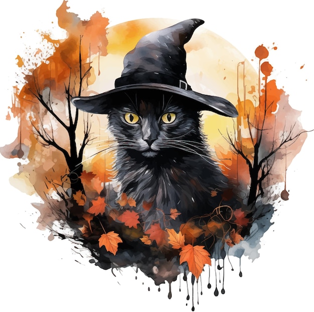 Gato de Halloween con sombrero de bruja