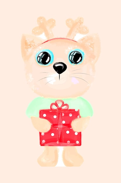 gato con ilustración de regalo