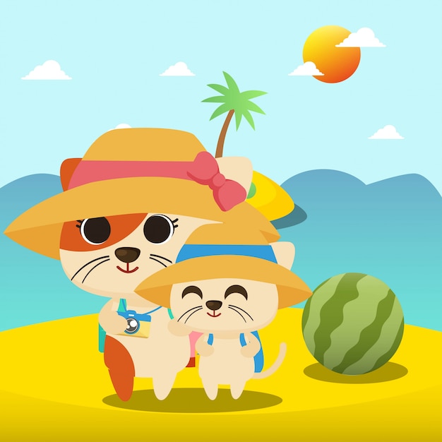 Vector gato en la ilustración de vacaciones