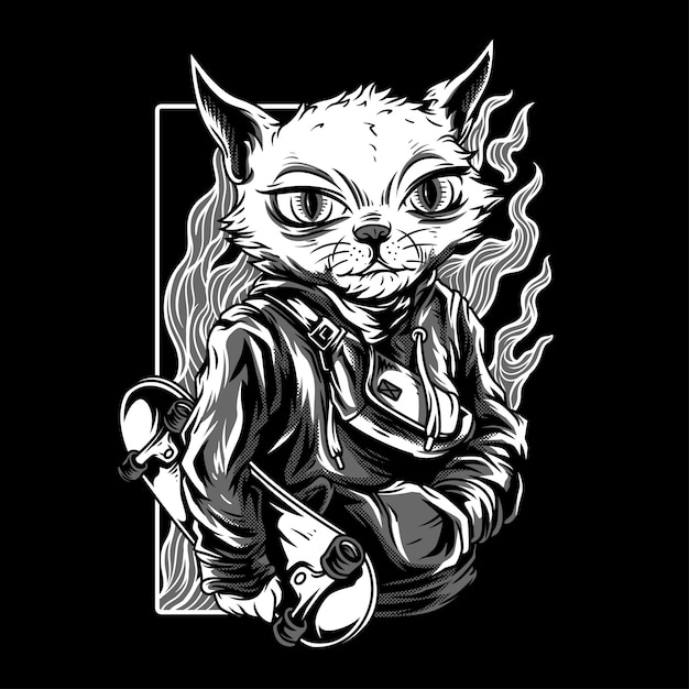 Gato independiente en blanco y negro ilustración