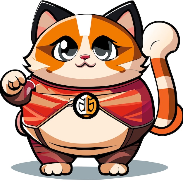 Vector gato japonés gordo maneki neko dibujado a mano dibujos animados pegatina icono concepto aislado ilustración