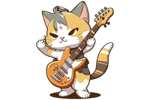 Gato, juego, guitarra, vector, ilustración