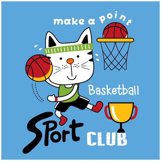 gato jugando baloncesto gracioso animal dibujos animados