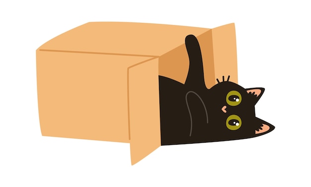 Vector gato jugando en una caja