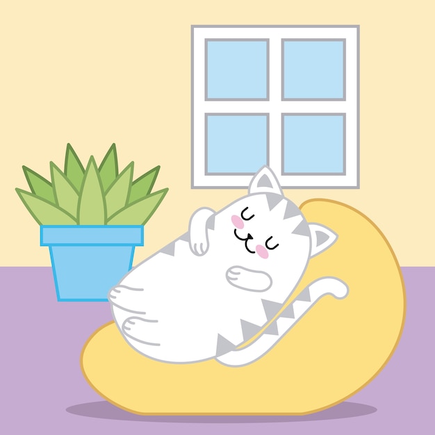 gato kawaii durmiendo en dibujos animados de animales cojín