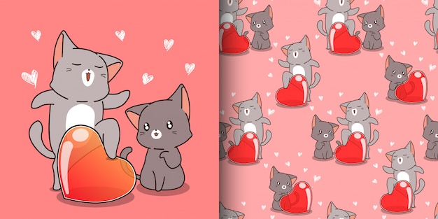 Gato kawaii de patrones sin fisuras está gritando palabra de amor