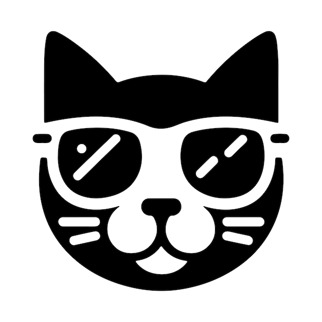 Gato con lentes de sol icono silueta negra sobre fondo blanco