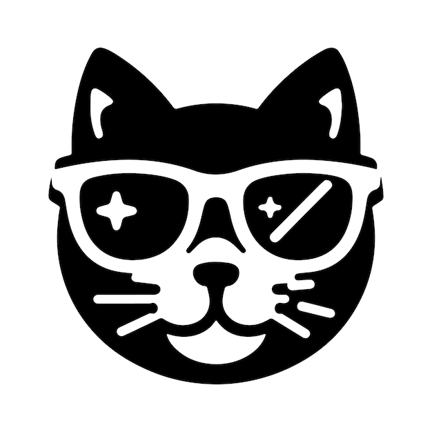 Gato con lentes de sol icono silueta negra sobre fondo blanco