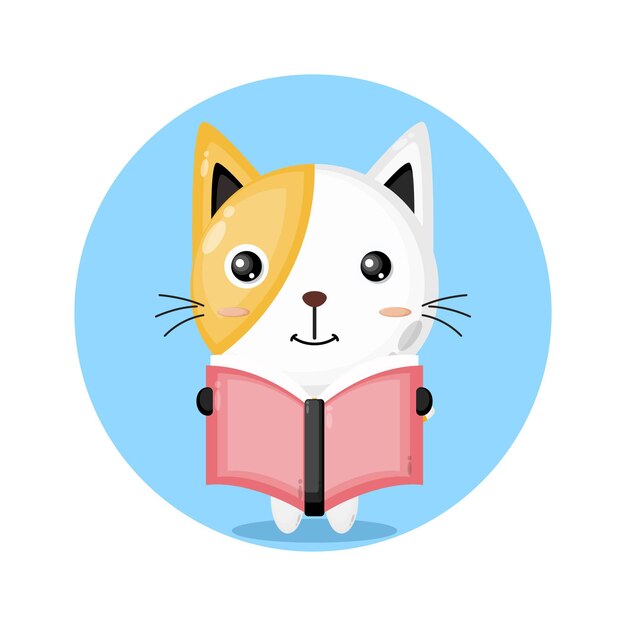 Gato leyendo un libro lindo personaje logo
