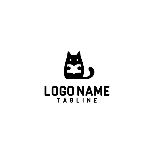 Gato leyendo un logotipo de monograma de libro