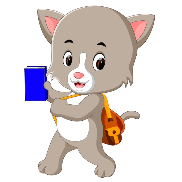 gato con libro y mochila