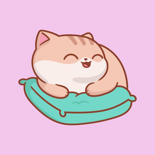 Gato lindo en la almohada dibujos animados 4