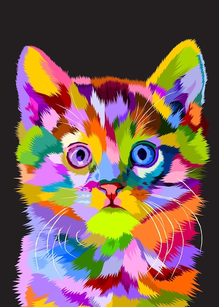 Gato lindo colorido en animales poligonales geométricos del arte pop