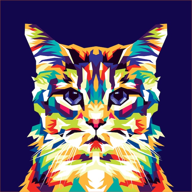 Gato lindo colorido en la ilustración de estilo Pop Art