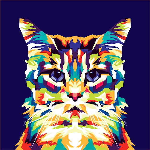 Gato lindo colorido en la ilustración de estilo Pop Art