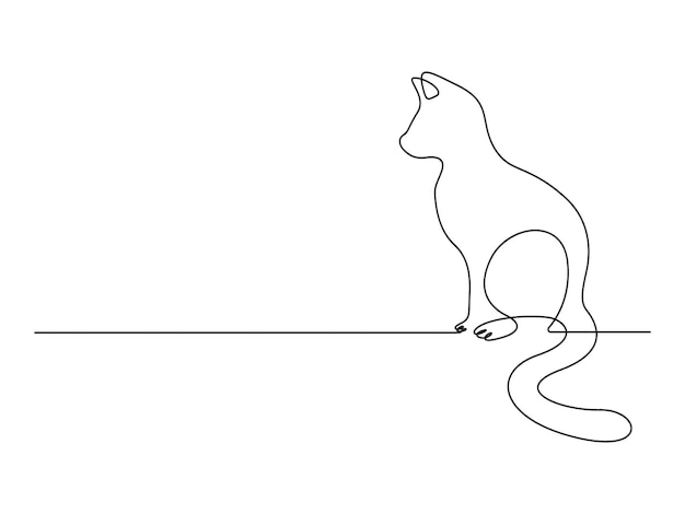 Gato lindo continuo de una línea de dibujo vectorial ilustración pro vector