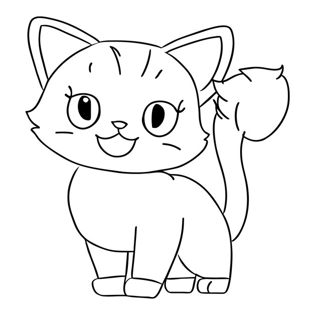 Vector gato lindo dibujado a mano con una pegatina de dibujos animados icono concepto ilustración aislada