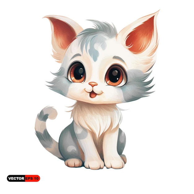 Gato lindo dibujo infantil fondo blanco.