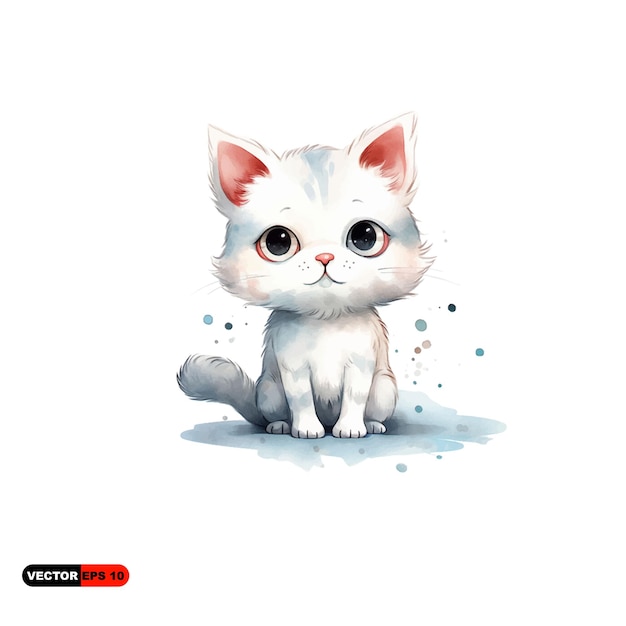 Gato lindo dibujo infantil fondo blanco.