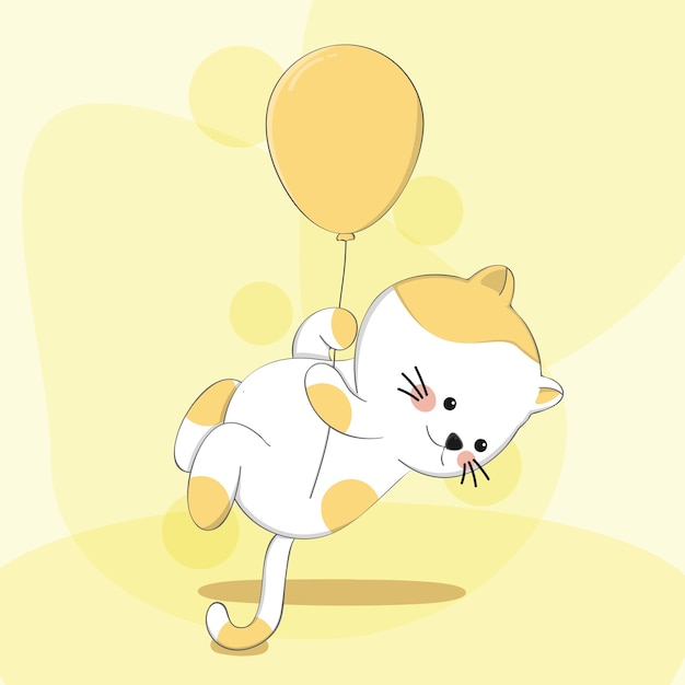 Gato lindo de dibujos animados con personaje animal de bosquejo de globo