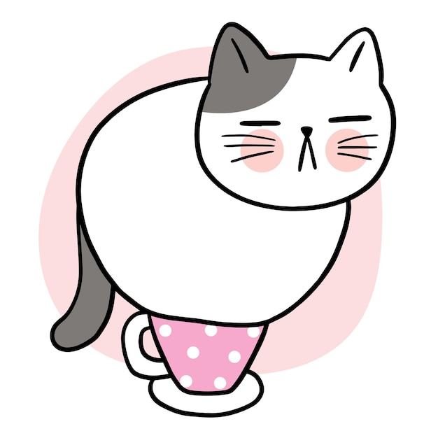 Gato lindo de dibujos animados en vector de taza de café