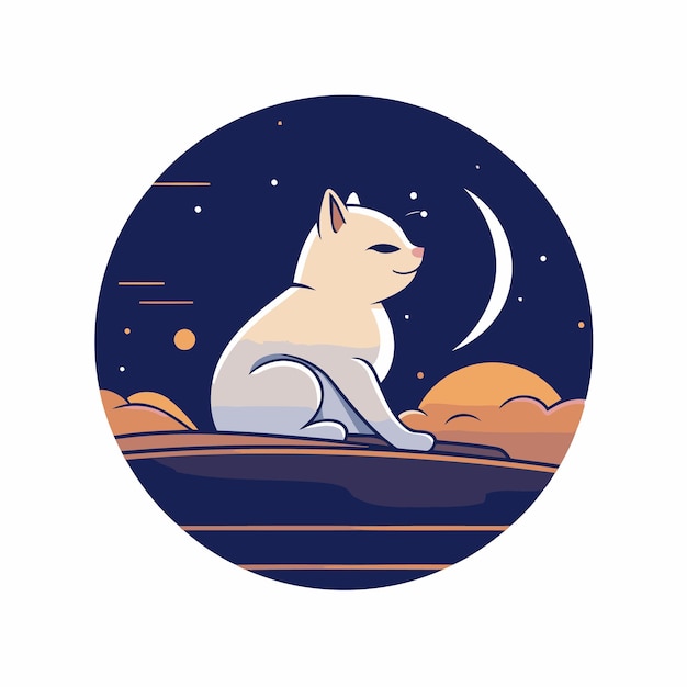 Vector gato lindo durmiendo en la luna ilustración vectorial en estilo plano