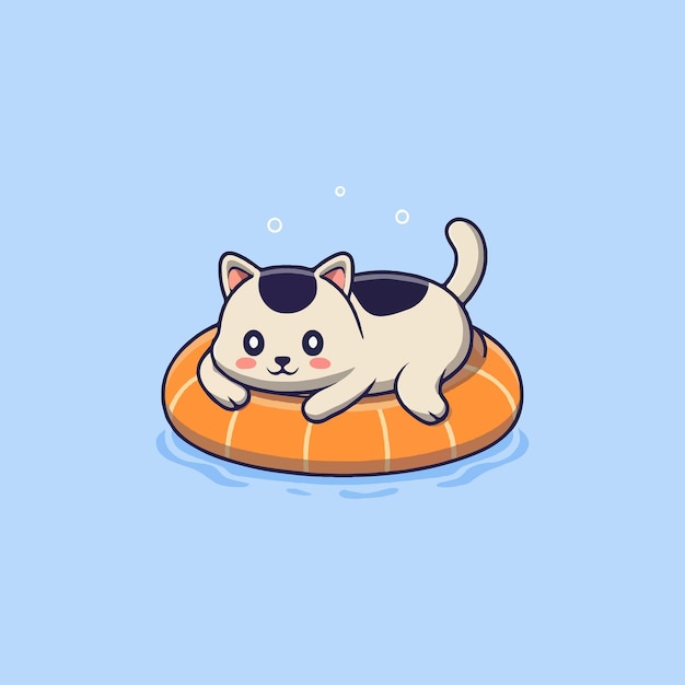 Un gato lindo está tendido en el agua.
