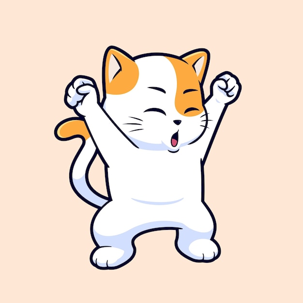 Gato lindo y feliz celebrando una ilustración de icono vectorial de dibujos animados de estilo plano