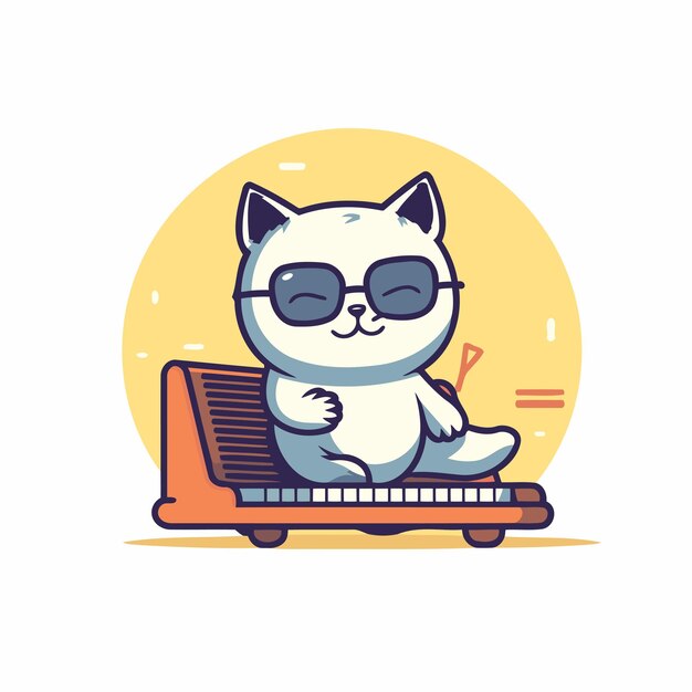 Gato lindo con gafas de sol sentado en una maleta Ilustración vectorial