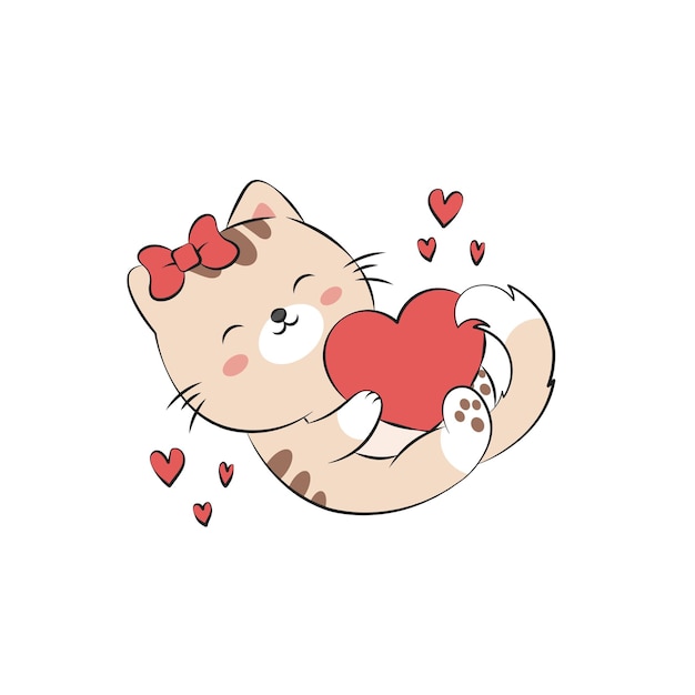 Gato lindo con un globo de amor Ilustración vectorial de un gatito gracioso