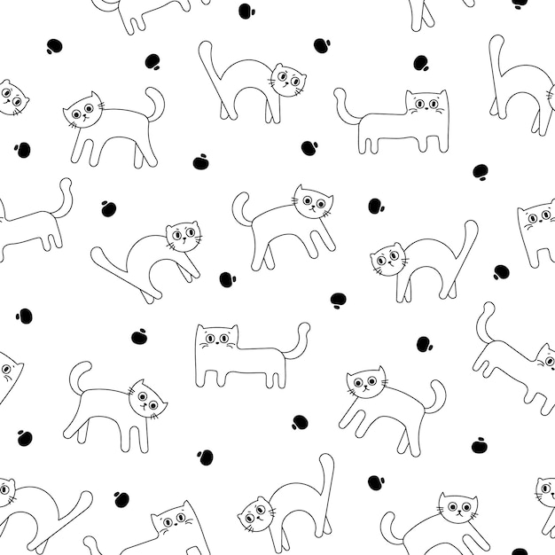El gato lindo y gracioso el patrón sin costuras página de colorear