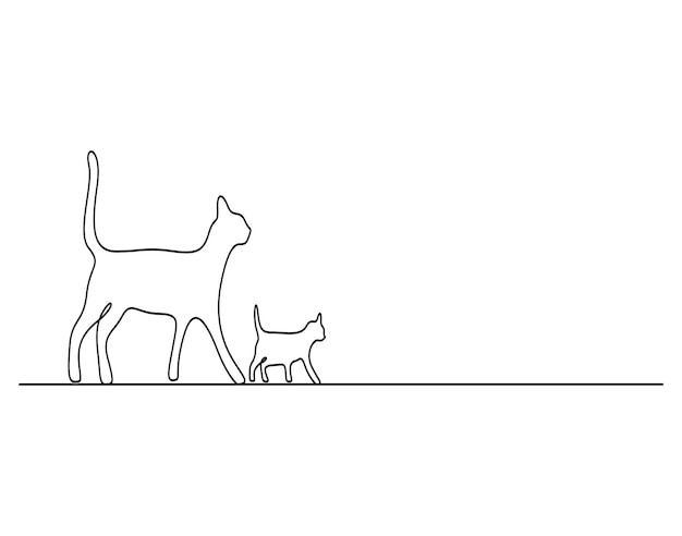 Gato lindo en una ilustración vectorial de dibujo de línea continua