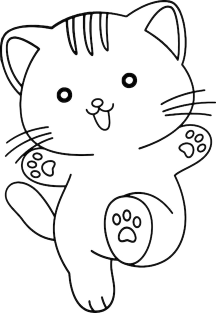 Gato lindo página de colorear dibujo a mano kawaii ilustración juguetona