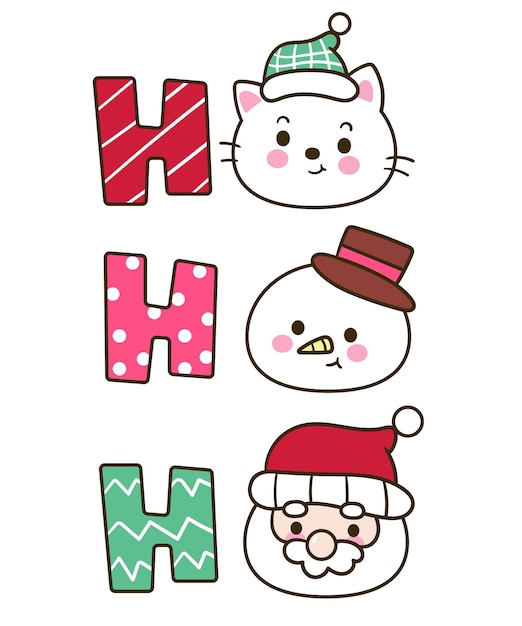 Gato lindo santa y hombre de nieve ho ho ho dibujos animados feliz año nuevo