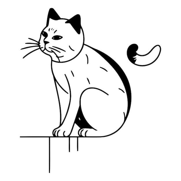Gato lindo sentado en el borde de la pared Ilustración vectorial