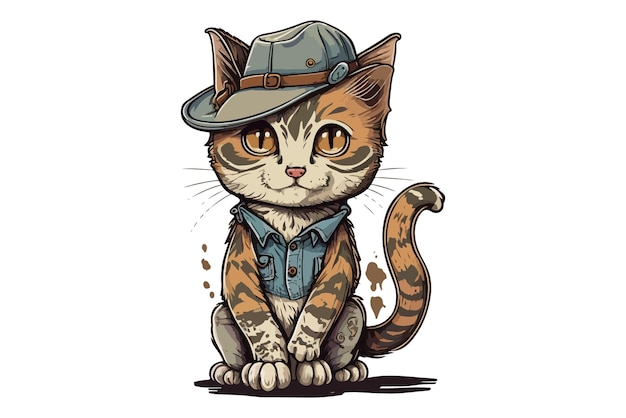 gato, llevando, un, sombrero, vector, ilustración