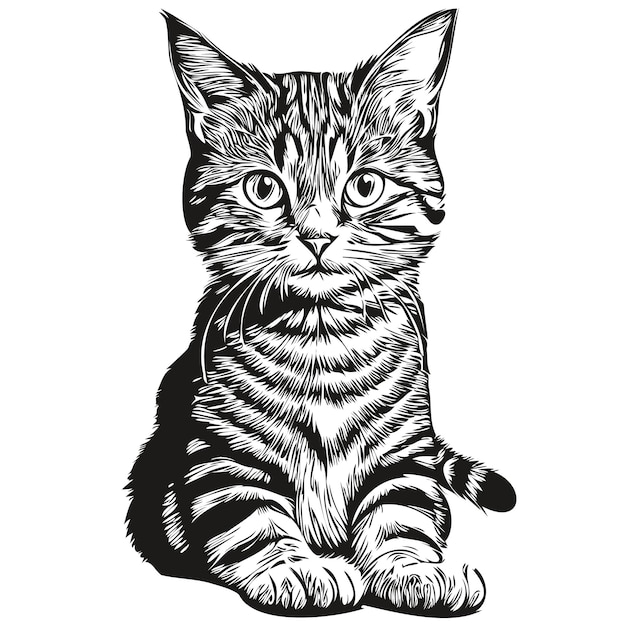 Gato logo blanco y negro ilustración mano dibujo gatito