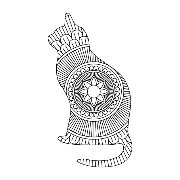 gato, mandala, colorido, vector, ilustración