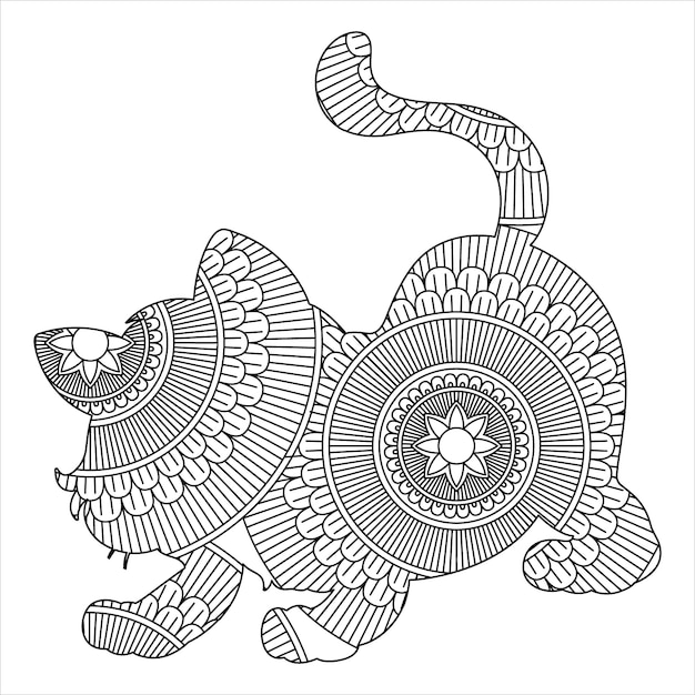 gato, mandala, colorido, vector, ilustración