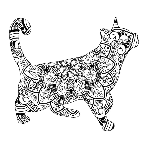 gato, mandala, colorido, vector, ilustración