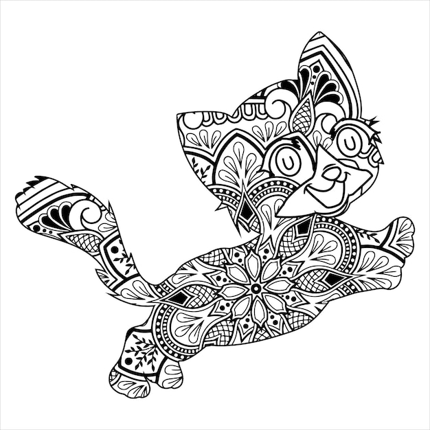 gato, mandala, colorido, vector, ilustración