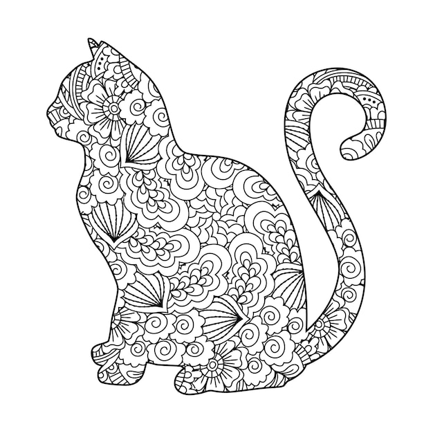 Vector gato mandala página para colorear para niños