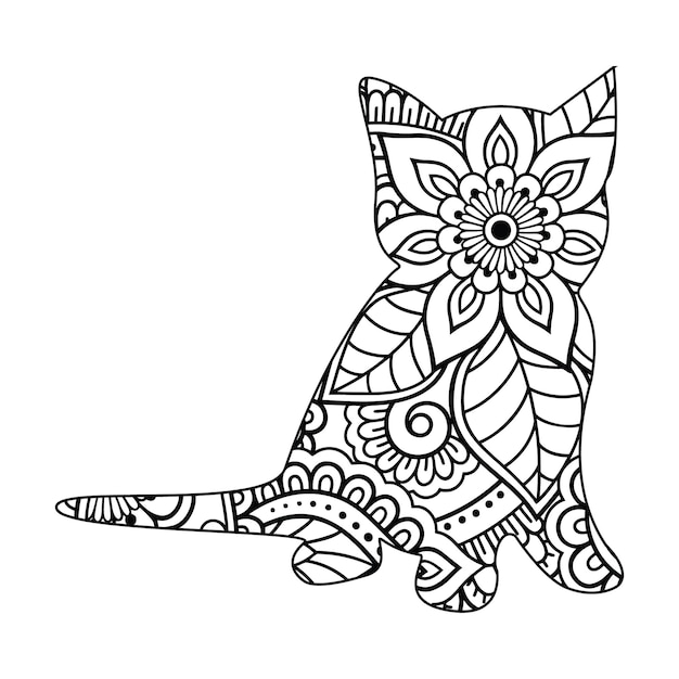 Gato mandala página para colorear para niños