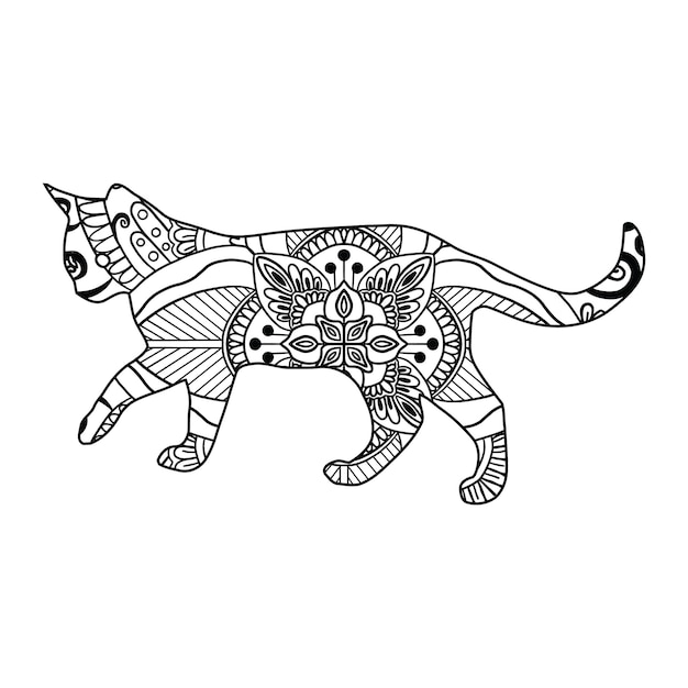 Gato Mandala Página Para Colorear Para Niños