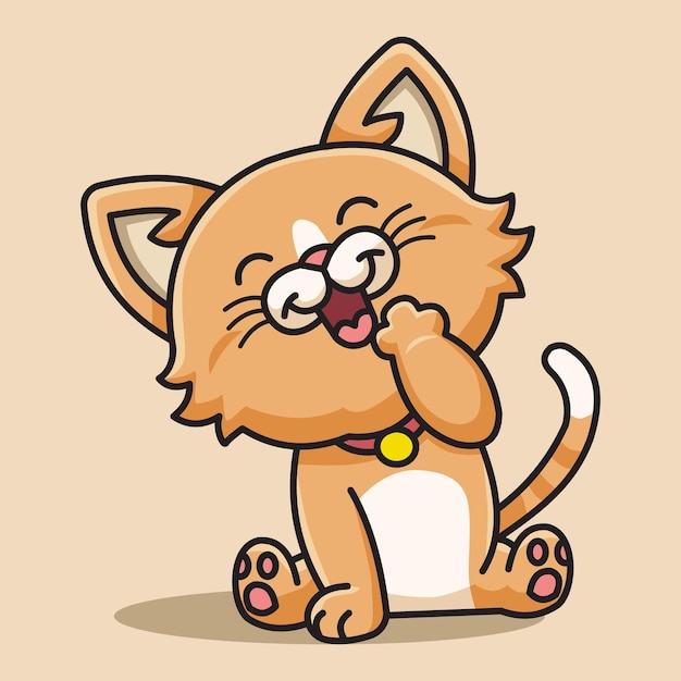 Vector gato marrón de dibujos animados sentado y riendo