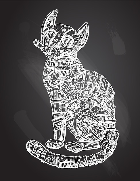 Gato mecánico Ilustración vectorial dibujada a mano