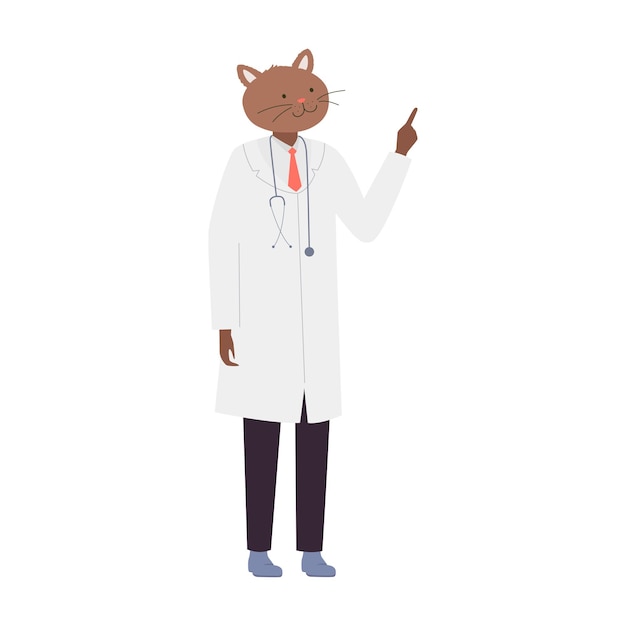 Gato médico de pie con el dedo apuntando