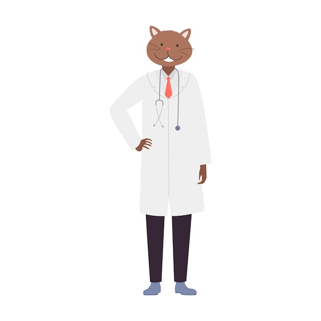 Gato médico de pie con la mano en las caderas