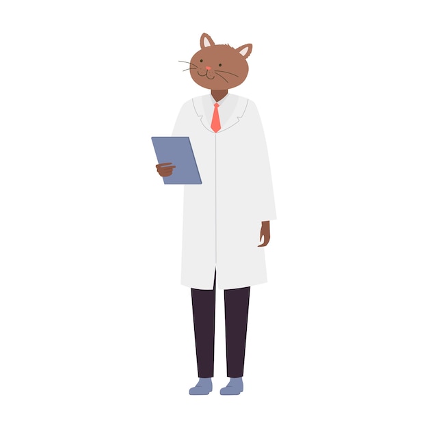 Gato médico de pie con el portapapeles
