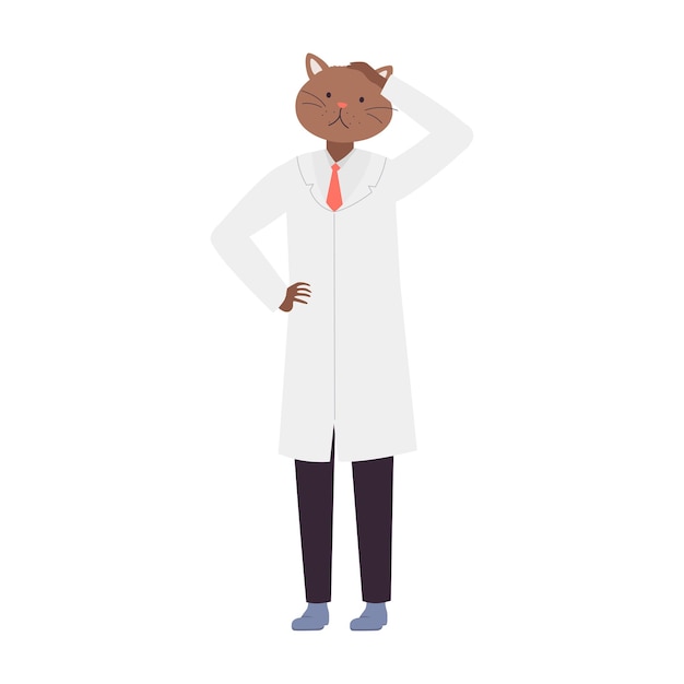 Gato médico en posición de pensamiento